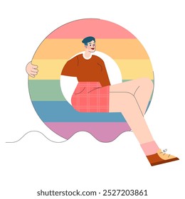 Diversity concept. A businesswoman with a vibrant background symbolizing inclusion and unity in the workplace. Vector illustration.
