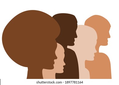 Diversity concept. People head silhouette, male and female diverse people standing together