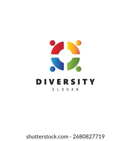 Diversity Connected People Team Work Colorful Logo Vector Icon Illustration.
