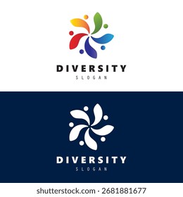 Diversity Connected People Team Work Colorful Logo Vector Icon Illustration.