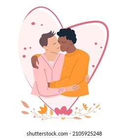 Diversity Couple Gay in love for Pride's day and LGBT concept. Hand drawn cute cartoon vector illustration isolated on white background.