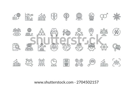 Diversity, density and overpopulation, gender thin black and red outline symbols vector illustration Population, citizens census and world community, migration, demographic research line icon set.
