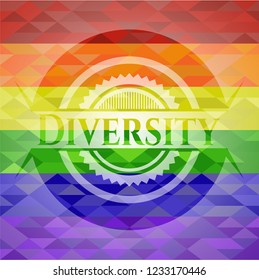 Diversity emblem on mosaic background with the colors of the LGBT flag