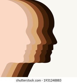 Diversity, Equality and Anti Racism Illustration. Heads of People in Different Skin Tone Colours.