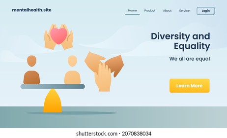 Diversitäts- und Gleichheitskonzept Landing Page Icons Moderner Cartoon-einfarbiger Hintergrund