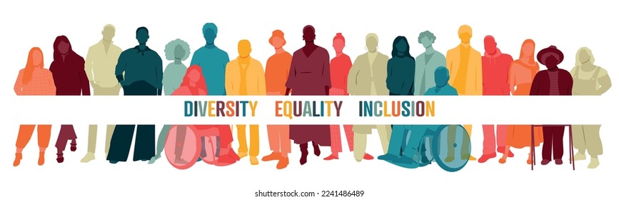 Banner de diversidad, igualdad, inclusión. Diferentes personas se mantienen juntas.