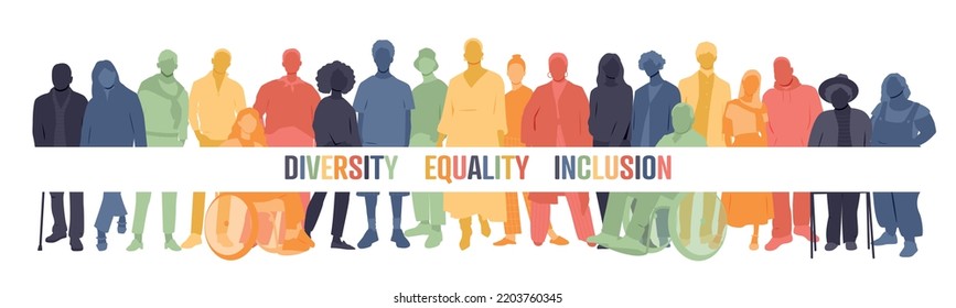 Diversity, Equality, Inclusion banner.	Flat vector illustration.