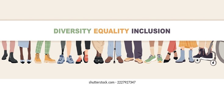 Banner de diversidad, igualdad, inclusión. Ilustración vectorial plana.