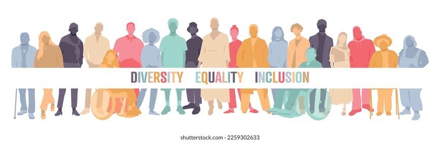 Diversity, Equality, Inclusion banner. Flat vector illustration.