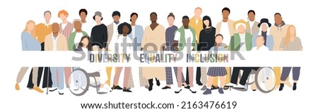 Diversity, Equality, Inclusion banner. Flat vector illustration.