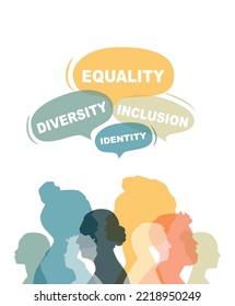 Diversity, Equality, Inclusion and Identity banner. People stand side by side together.