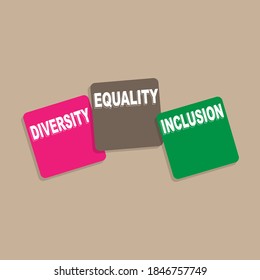 Diversity, Equality, Inclusion text isolated on brown background