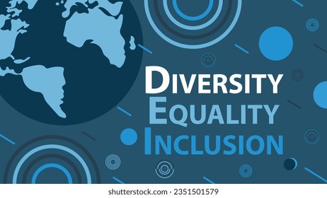 Diversity, Equality and  Inclusion  vector banner design with geometric shapes and vibrant colors on a horizontal background. Diversity, Equality, Inclusion modern minimal poster.