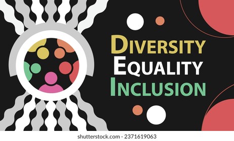 Diversity, Equality And Inclusion vector banner design with geometric shapes and vibrant colors on a horizontal background. Diversity, Equality And Inclusion modern minimal poster.