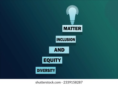 Diversity, Equity, And, Inclusion, Matter symbol. gradient blocks with words Matter, equity, diversity, inclusion, and on beautiful blue gradient background. Vector illustration