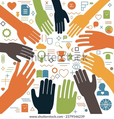 Diversity, Equity, Inclusion, Belonging Concept Abstract Background with hands. colorful abstract teamwork hands