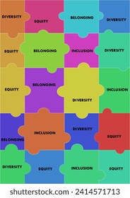 Diversity, Equity, Inclusion and Belonging puzzle illustration for print, banner, poster