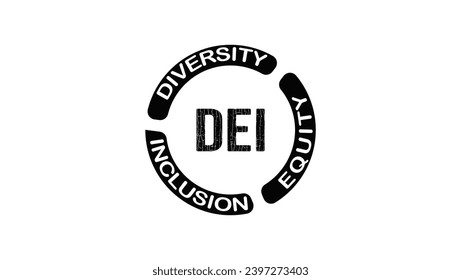 Diversity, equity, inclusion DEI, old isolated black stamp