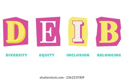 Diversity, equity, inclusion DEIB symbol. Words DEI, diversity, equity, inclusion, belonging. Business, diversity, equity, inclusion concept vector 