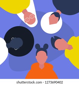 Diversity. A Group Of Friends. Millennials. Students. Hanging Out Together. Flat Editable Vector Illustration, Clip Art