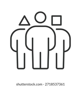 Icono de grupo de diversidad en el diseño de línea. personas, diversidad, inclusión, sociedad, igualdad, trabajo en equipo, comunidad sobre fondo blanco. Vector de grupo de diversidad