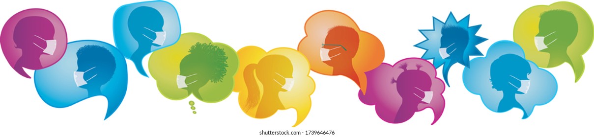 Diversity Group of multiethnic and multiracial children who wear and protect themselves with medical masks and respect social distance. Concept of social distancing between children