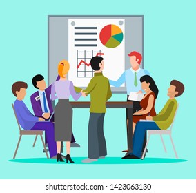Diversity group of people meet up presentation concept conference group meeting business vector illustration. Communication working brainstorming discussion teamwork.