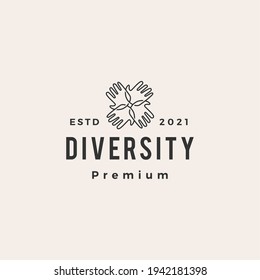 diversity hand palm team family people hipster vintage logo vector icon illustration
