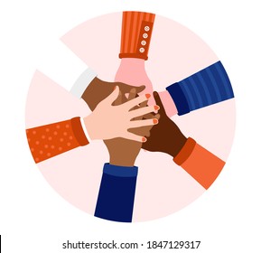 Diversity hands in circle - Oval illustration of diverse hands. All for one and unity concept. Vector format.