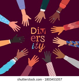 diversity of hands in circle shaped design, people multiethnic race and community theme Vector illustration