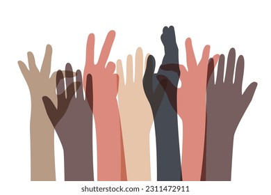 diversity hands gesturing rise up. vector illustration