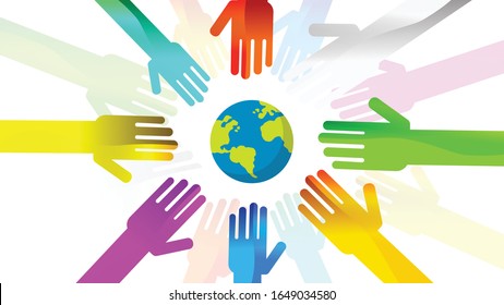 Diversity hands holding globe planet