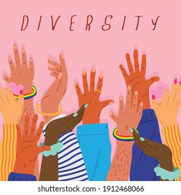 la diversidad da a los seres humanos un alto nivel y un diseño de ilustración vectorial con letras