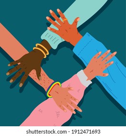 diversity hands humans team together icons vector illustration design