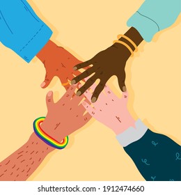 diversity hands humans team together icons vector illustration design