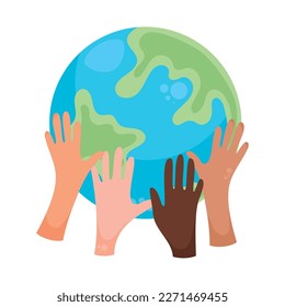 diversity hands lifting planet earth icon