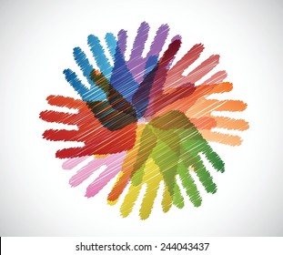 diversity hands scribble illustration design over a white background