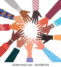 Diversity Of Hands Touching Each Other In Circle Design, People Multiethnic Race And Community Theme Vector Illustration