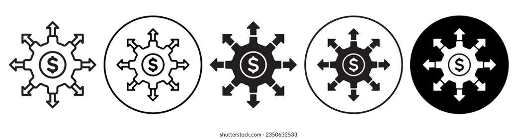 Diversity Icon. Flat symbol of dollar money diversification to grow the personal finance wealth. Outline vector set of financial portfolio allocation of budget by outflow in market. Logo of diversify 