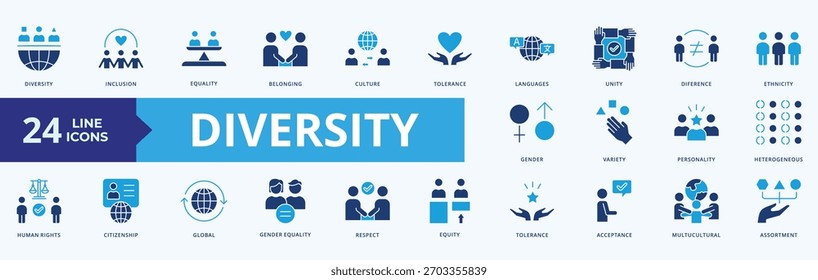 Paquete de iconos de diversidad Vector de ilustración de estilo azul plano