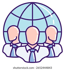 Diversity icon represented by employee, globe Lineal Color style.