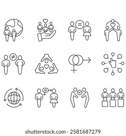 Diversity icons set. Set of editable stroke icons.Set of Diversity