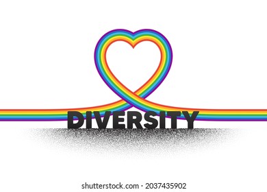 Diversity and Inclusion culture equity logo. LGBT pride flag with diversity text. Stop homophobia, pride day and LGBT rights rainbow banner. Social equity and gender equality. Love heart vector