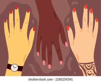 diversity and inclusion, female hands different color skin
