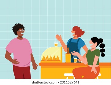 Diversity and inclusion - Happy Hour Chatter: Black Man and Two White Women Enjoying Conversations at the Bar Counter