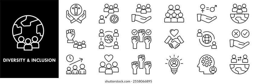 Diversity and inclusion icon collection set. containing design community, diversity, inclusion, business, together