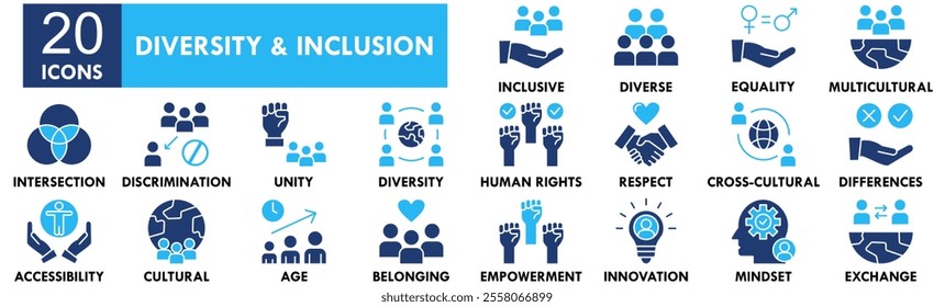 Diversity and inclusion icon collection set. containing design community, diversity, inclusion, business, together