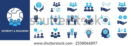 Diversity and inclusion icon collection set. containing design community, diversity, inclusion, business, together