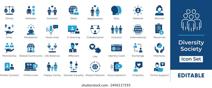 Conjunto de iconos de diversidad e inclusión | Símbolos sociales, empresariales y de Tecnología editables