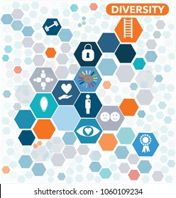 Diversity & Inclusion icons in hexagonal shapes illustration 